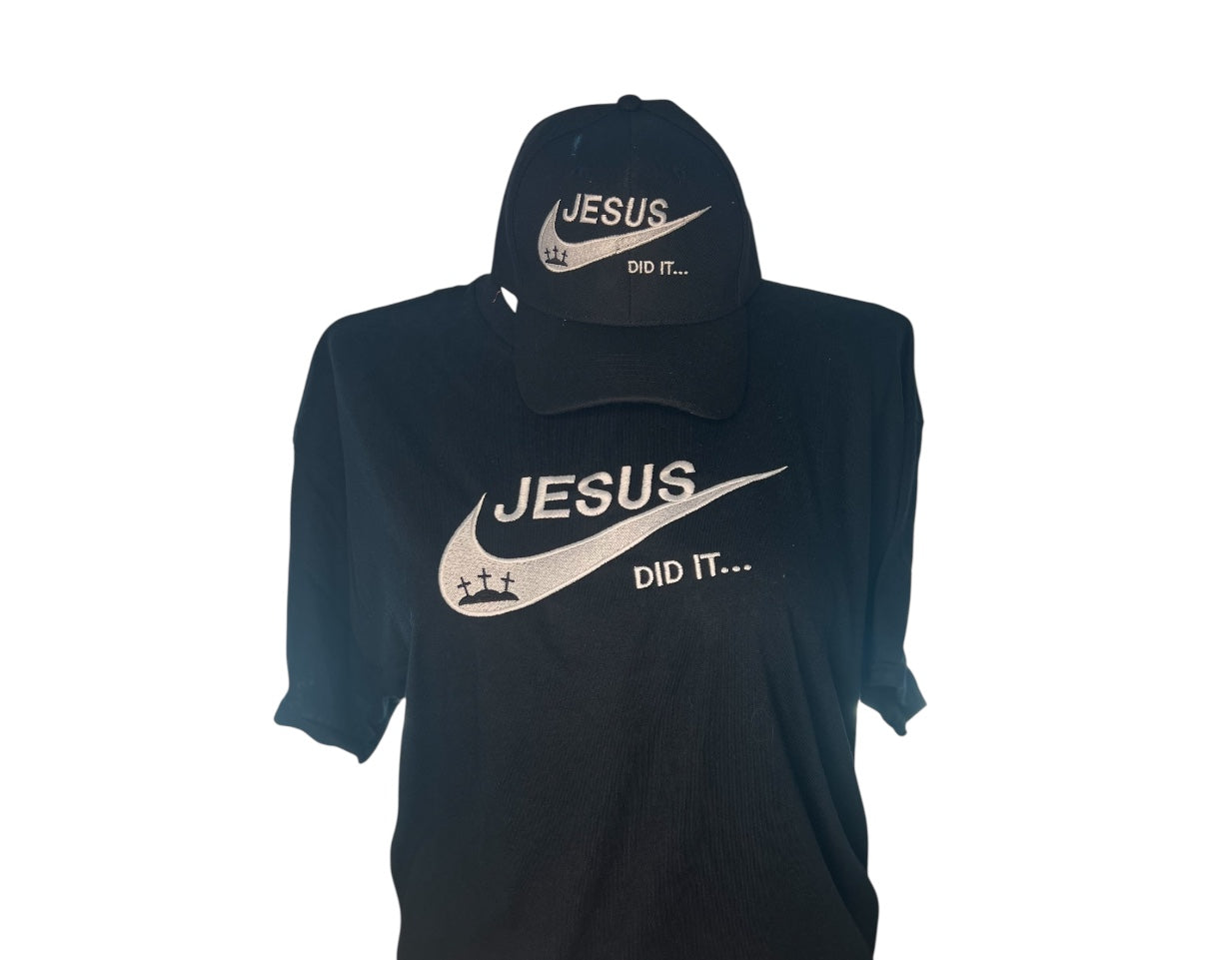 short sleeve embroidered black T Shirt, White lettering