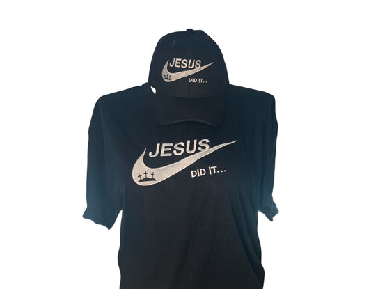 short sleeve embroidered black T Shirt, White lettering